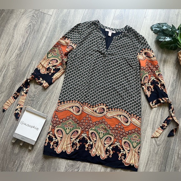 Forever 21 boho paisley printed long sleeve mini shift dress . Size M - Picture 3 of 12